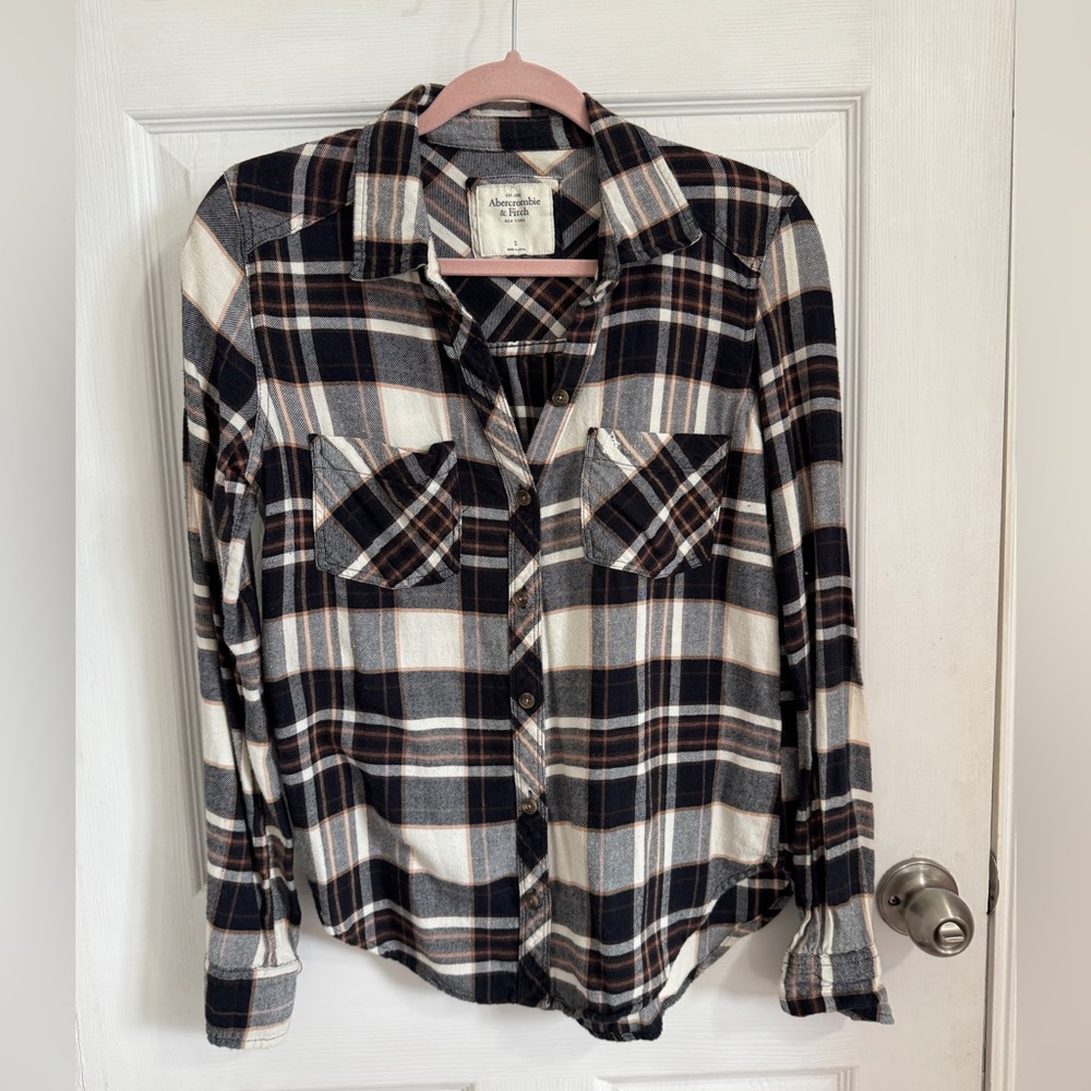 A&F Black/White Plaid Flannel Shirt